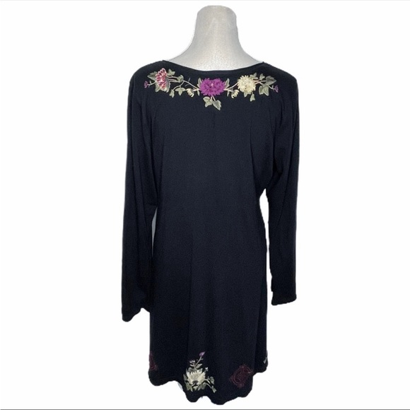 Johnny Was Embroidered Long Sleeve Black Dress - Picture 2 of 6